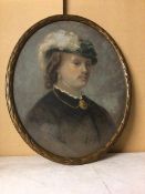 Otto Seyd, 19thc. Portrait of Lady in Hat, possibly gouache, signed bottom right, and dated (57cm