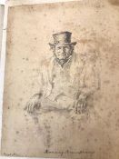 A scrap book with fifteen pencil and watercolour portraits, all dated c.1970, with sitter named (