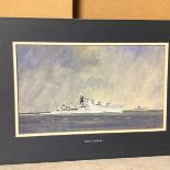 J. Mackenzie, HMS Duchess, watercolour, signed bottom right, dated '59, unframed (22cm x 38cm)