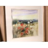 Moira Ferrier, Poppies in Field, watercolour, signed bottom right (31cm x 31cm)