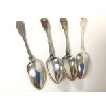 A set of four George III Scottish silver table spoons, Edinburgh 1805, Fiddle and Shell pattern (