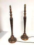 A pair of Japanese inspired baluster shaped table lamps, one with cracks to top (64cm to lamp