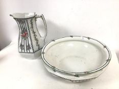 An early 20thc Corona ware Argosy pattern basin and ewer (cracks to ewer) (ewer: 31cm) (2)