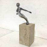 A 1930s/40s Desmo Speed Nymph car mascot, inscribed Desmo to base of figure, on stone plinth (with
