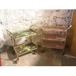 Two vintage metal hostess trolleys, one with two tiers, top tier with removeable tray, both trays