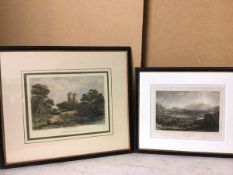 19thc print, engraved by Joseph Swan, Loch Laggan (15cm x 21cm) and a reproduction 19thc print,