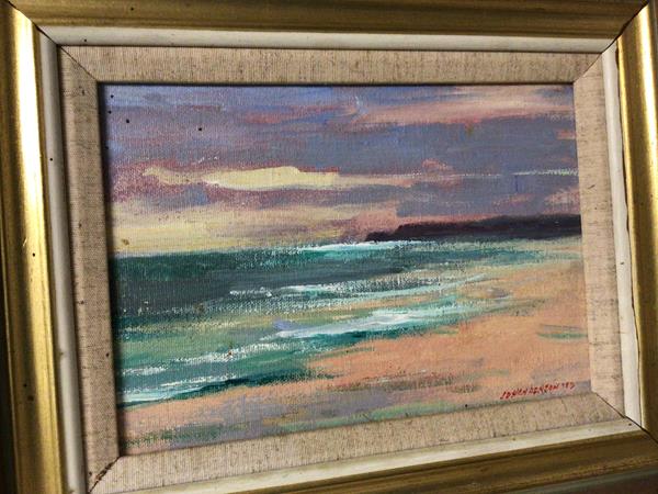 J.D. Henderson, Beach at Sunset, oil, signed and dated '88 bottom right (16cm x 23cm)