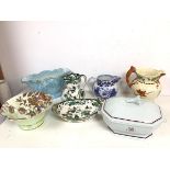 Assorted china including a Limoges serving dish with floral knop and monogram to one side (14cm x