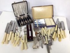 An assortment of Epns including knives, forks, fruit knives and forks, fish knives etc. (a lot)