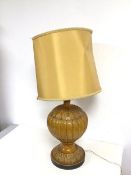 A Victorian style ceramic table lamp with lobed body and anthemion decoration, with matching