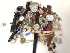 A collection of gentleman's wristwatches and costume jewellery including necklaces, rings, earrings,