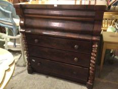 A Victorian mahogany Scotch chest, with inverted break front top above secret recess above four long