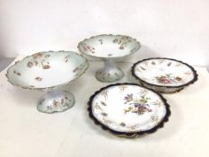 A pair of footed cake plates with floral decoration, stamped Vienna EW Turn to base (4.5cm x 23cm)