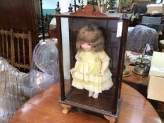 A vintage Victorian doll in bespoke made Victorian style display cabinet (cabinet: 77cm x 43cm x