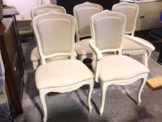 A set of five Laura Ashleyy dining chairs with upholstered backs and seats, including one carver (