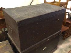 An Edwardian pine ebonised chest with candle box to interior, handles to sides (53cm x 91cm x 51cm)