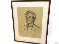 Anthony Baynes, Portrait, drawing, ink and chalk, paper label verso (33cm x 25cm)