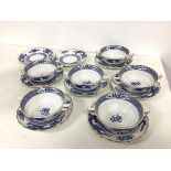 A set of six Booths dragon pattern soup bowls with handles to side, with matching saucers and two
