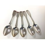 A set of four London 1848 dessert spoons and one 1880, all with initials to handle (combined: 207.