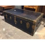 A vintage travelling case with metal exterior and tray to interior (34cm x 92cm x 51cm)