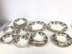 A 1930s/40s Royal Cauldon china decorated in Victoria pattern, including six lunch plates (24cm),