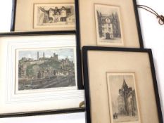 Three drypoint etchings, signed A.W. bottom right including Canongate Tolbooth, John Knox's House
