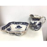 A Victorian wash basin and ewer with blue floral and gilt decoration, base of basin marked Rome with