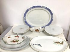 A mixed lot of serving dishes, including ashet (47cm x 27cm), two German Thomas brand serving dishes