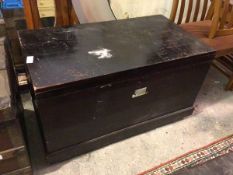 An Edwardian pine ebonised chest with candle box to interior, handles to sides (50cm x 90cm x 50cm)