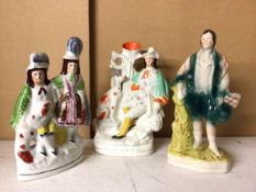 A group of three 19thc Staffordshire flatback figures, including Robbie Burns (34cm), Scottish