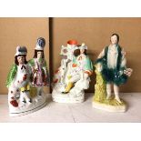 A group of three 19thc Staffordshire flatback figures, including Robbie Burns (34cm), Scottish