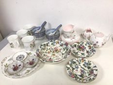 A mixed lot of china including six rice pattern bowls and spoons, four Royal Tudor ware bowls with