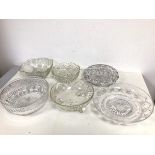 An assortment of six cut glass bowls of various shapes and designs (largest: 9.5cm x 23cm)