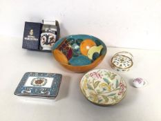 A Crown Ducal fruit bowl (8cm x 20cm), a Royal Worcester egg coddler, a Wedgwood lidded trinket