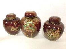 Three Carltonware ginger jars, larger stamped to base Rouge Royale, Carltonware hand painted (19cm)