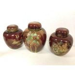 Three Carltonware ginger jars, larger stamped to base Rouge Royale, Carltonware hand painted (19cm)