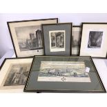 An 18thc print of Wells Palace (19cm x 35cm) and a collection of five 19thc prints depicting Wells