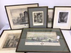 An 18thc print of Wells Palace (19cm x 35cm) and a collection of five 19thc prints depicting Wells