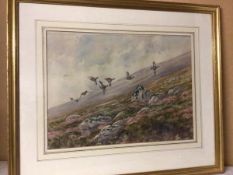Brian Rawling, Birds Flying over Moorland, watercolour, signed and dated '80 bottom right (37cm x