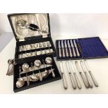 A set of six Mappin & Webb Sheffield silver fruit knives in original box (17cm) and a set of six