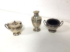 A 1990s Sheffield silver pepperette of classical form and an urn shaped salt and condiment pot (