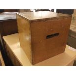 A pine utility cube with handles to sides and open to base (25cm x 25cm x 25cm)