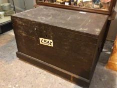 A late 19thc/early 20thc painted pine chest with hinged lid and candle box to interior, on plinth