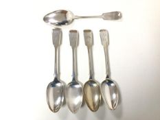 A set of four Victorian table spoons (combined: 277.32g) and another spoon (5)