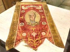 A late 19thc religious banner, St Agnes, the velvet border with gilt metal edge enclosing a red