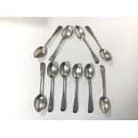 A set of ten 1900 Sheffield silver coffee spoons, with foliate decoration to stems and monogram (