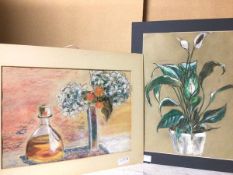 Modern School, Peace Lily, pastel, unframed (51cm x 40cm) and another two, Still Life and The Art of