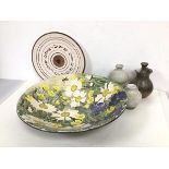 An Art Pottery bowl depicting Flowers and Bees, inscribed Summer Meadows... Cox (9cm x 38cm), a Pepe