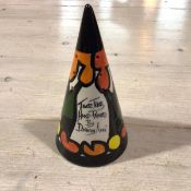 A Crown Devon conical sugar castor, Tiger Tree, handpainted by Dorothy Anne, signed (14cm x 7cm)