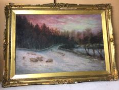 After Farquharson, Sheep in Winter Landscape, oil (a/f) (49cm x 75cm)